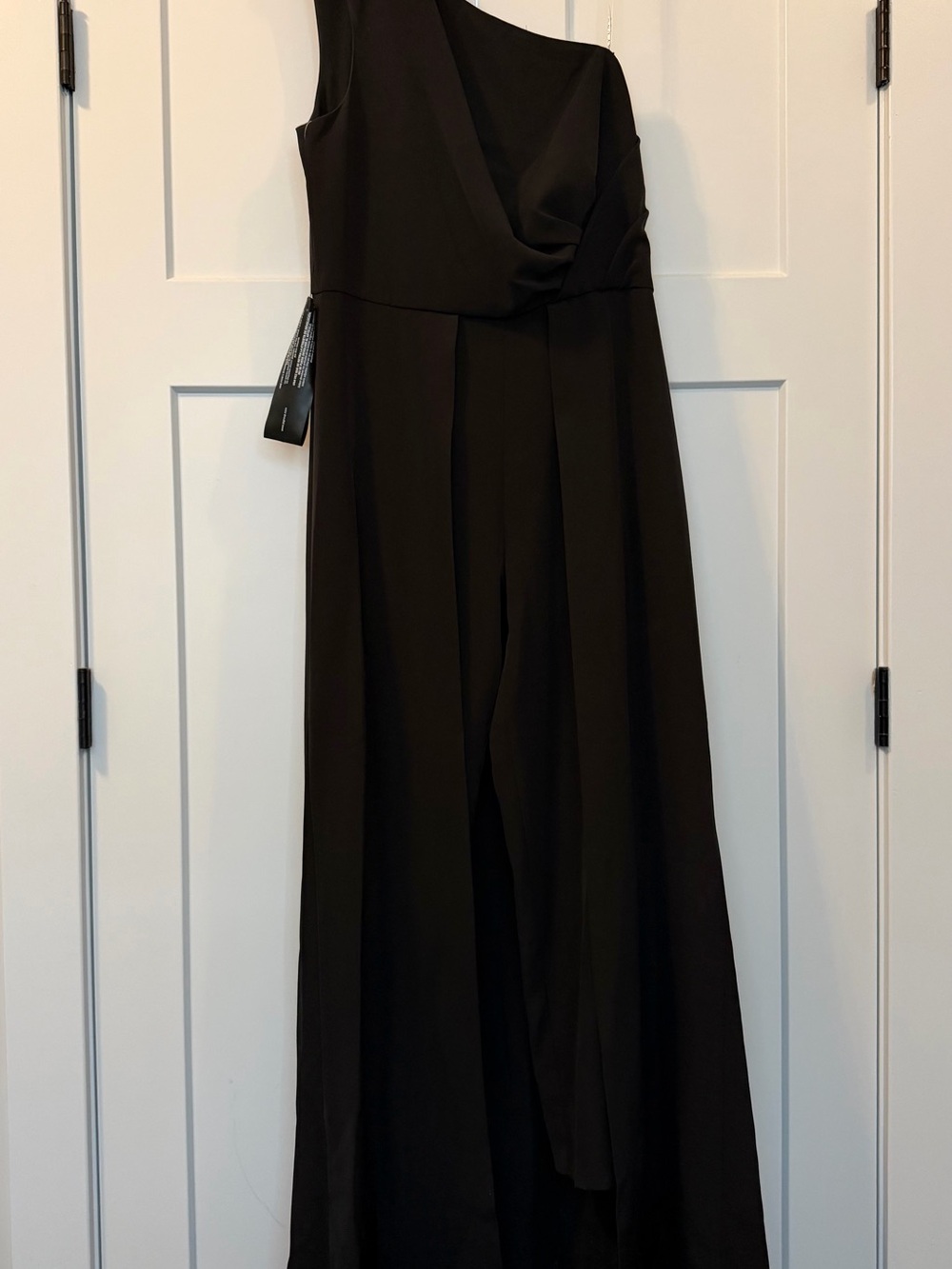 One-Shoulder Black Evening Jumpsuit Dress